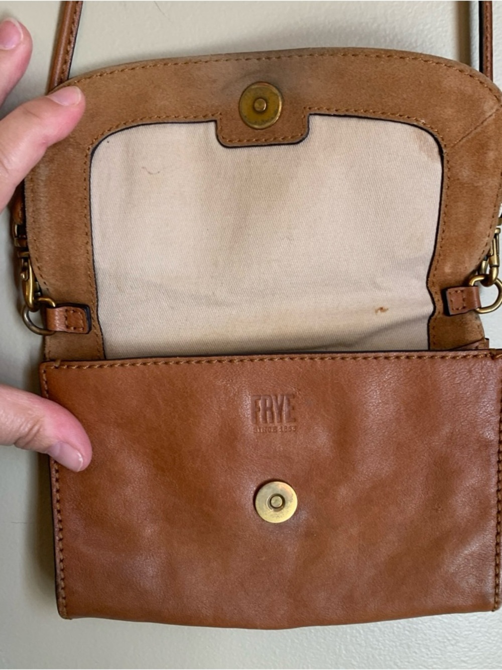 frye crossbody purse handbag leather Tan Mini - Picture 6 of 11
